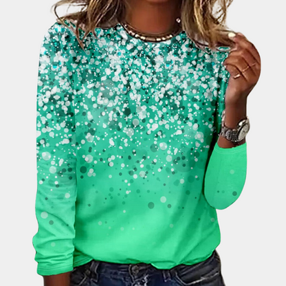 Feestelijke Dames Top met Lange Mouwen en Glitterprint