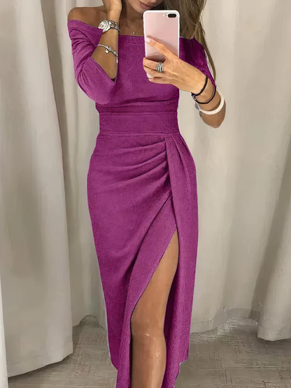Off-Shoulder Glanzende Avondjurk Dames Met Zijsplit
