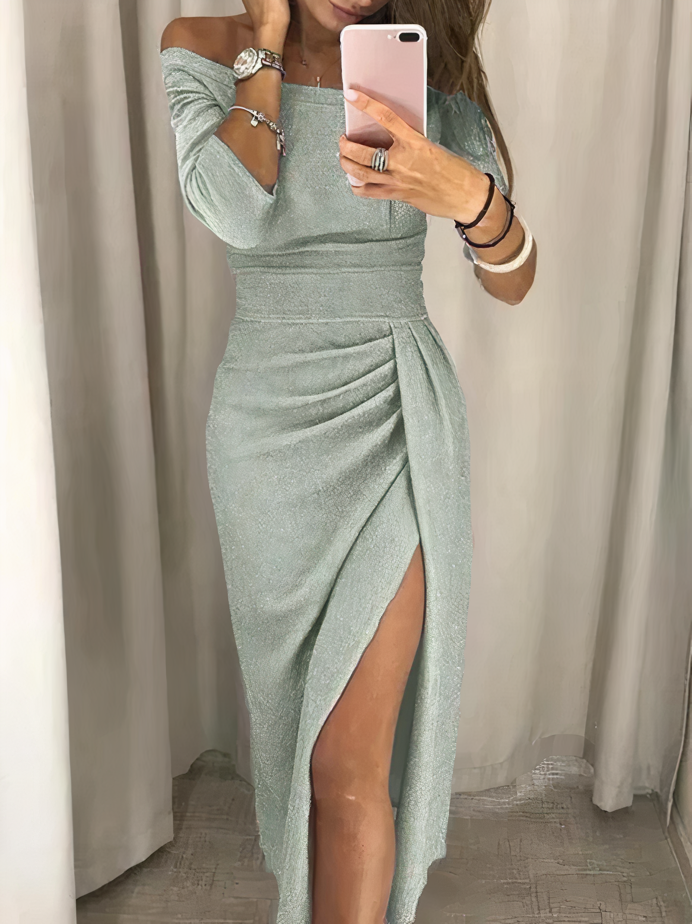 Off-Shoulder Glanzende Avondjurk Dames Met Zijsplit