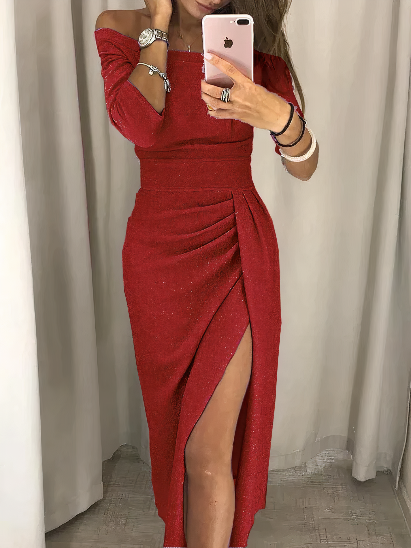 Off-Shoulder Glanzende Avondjurk Dames Met Zijsplit