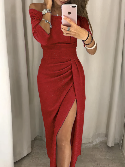 Off-Shoulder Glanzende Avondjurk Dames Met Zijsplit