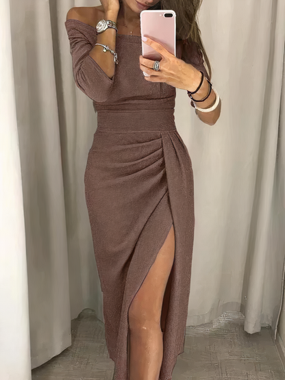 Off-Shoulder Glanzende Avondjurk Dames Met Zijsplit