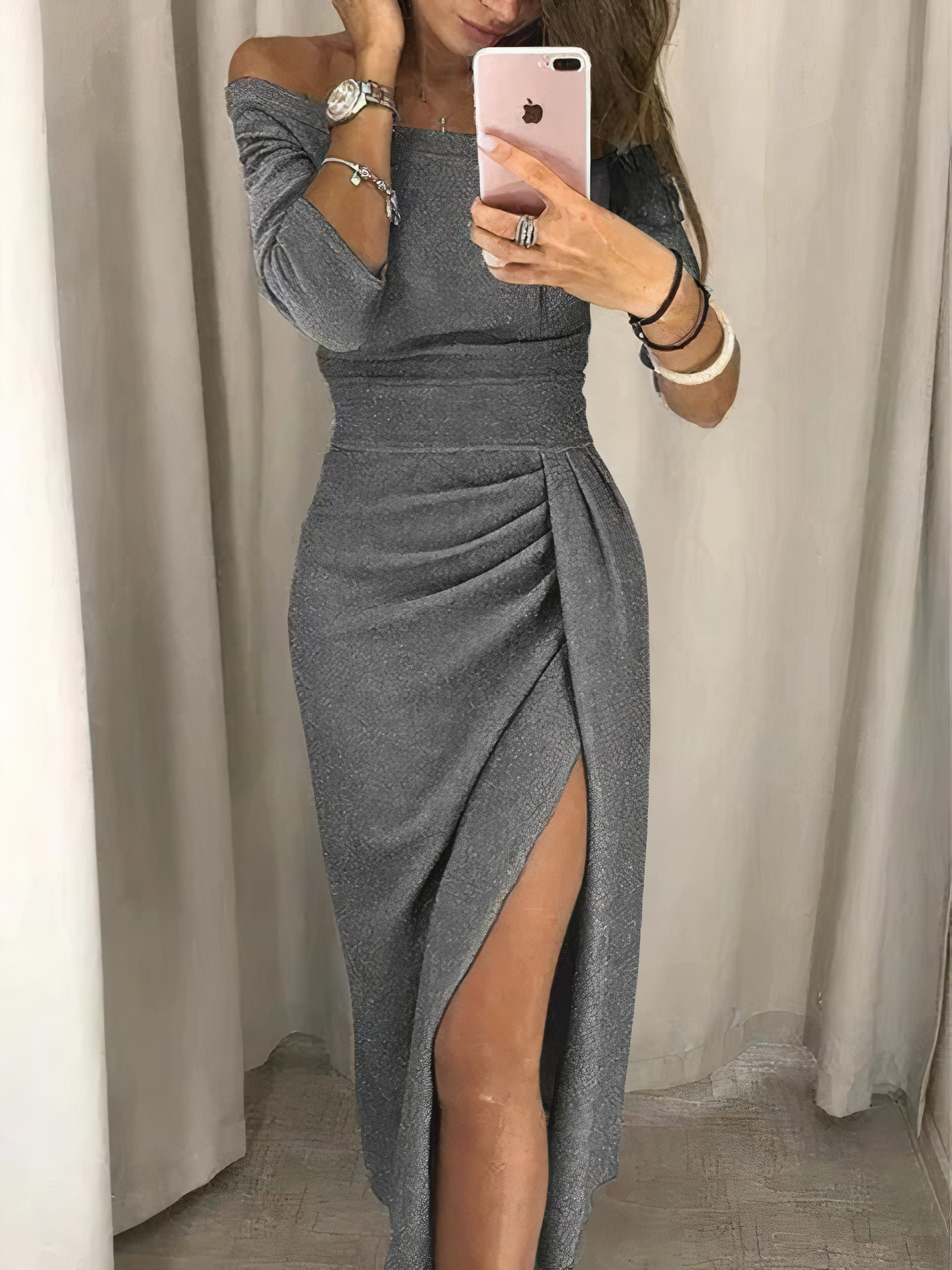 Off-Shoulder Glanzende Avondjurk Dames Met Zijsplit