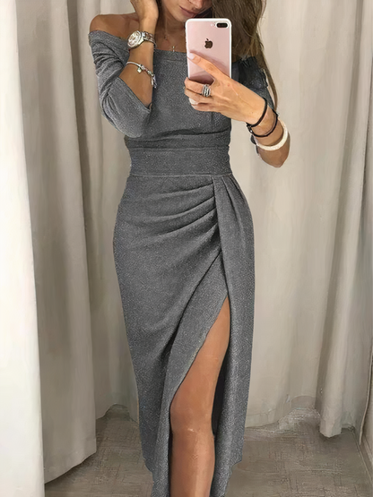 Off-Shoulder Glanzende Avondjurk Dames Met Zijsplit