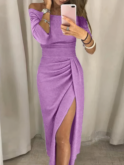 Off-Shoulder Glanzende Avondjurk Dames Met Zijsplit