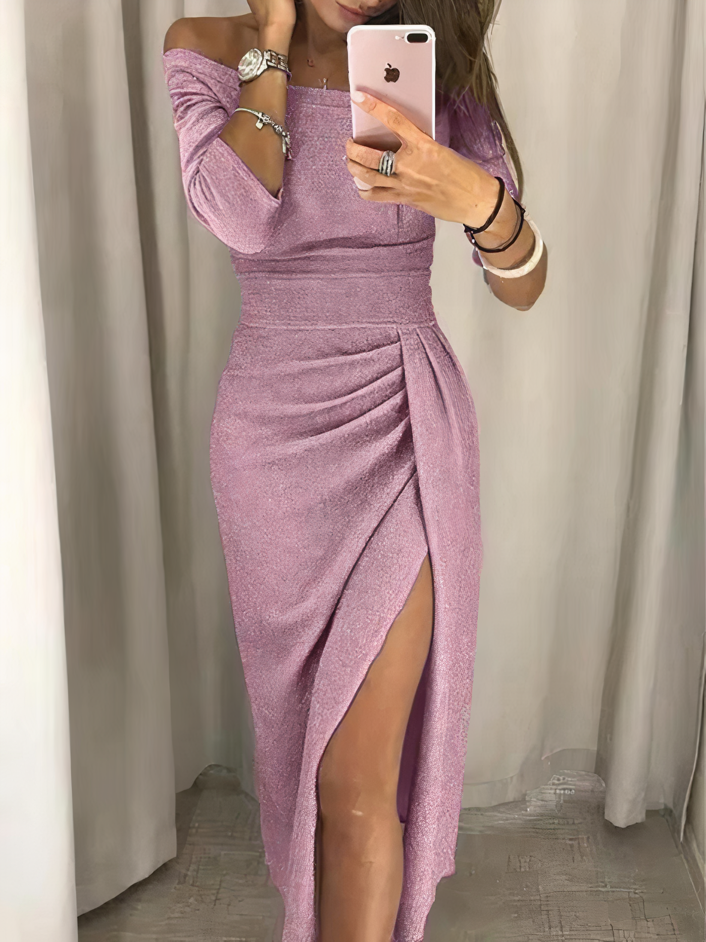 Off-Shoulder Glanzende Avondjurk Dames Met Zijsplit