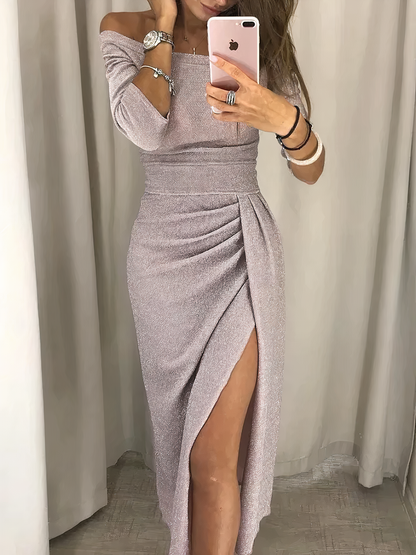 Off-Shoulder Glanzende Avondjurk Dames Met Zijsplit