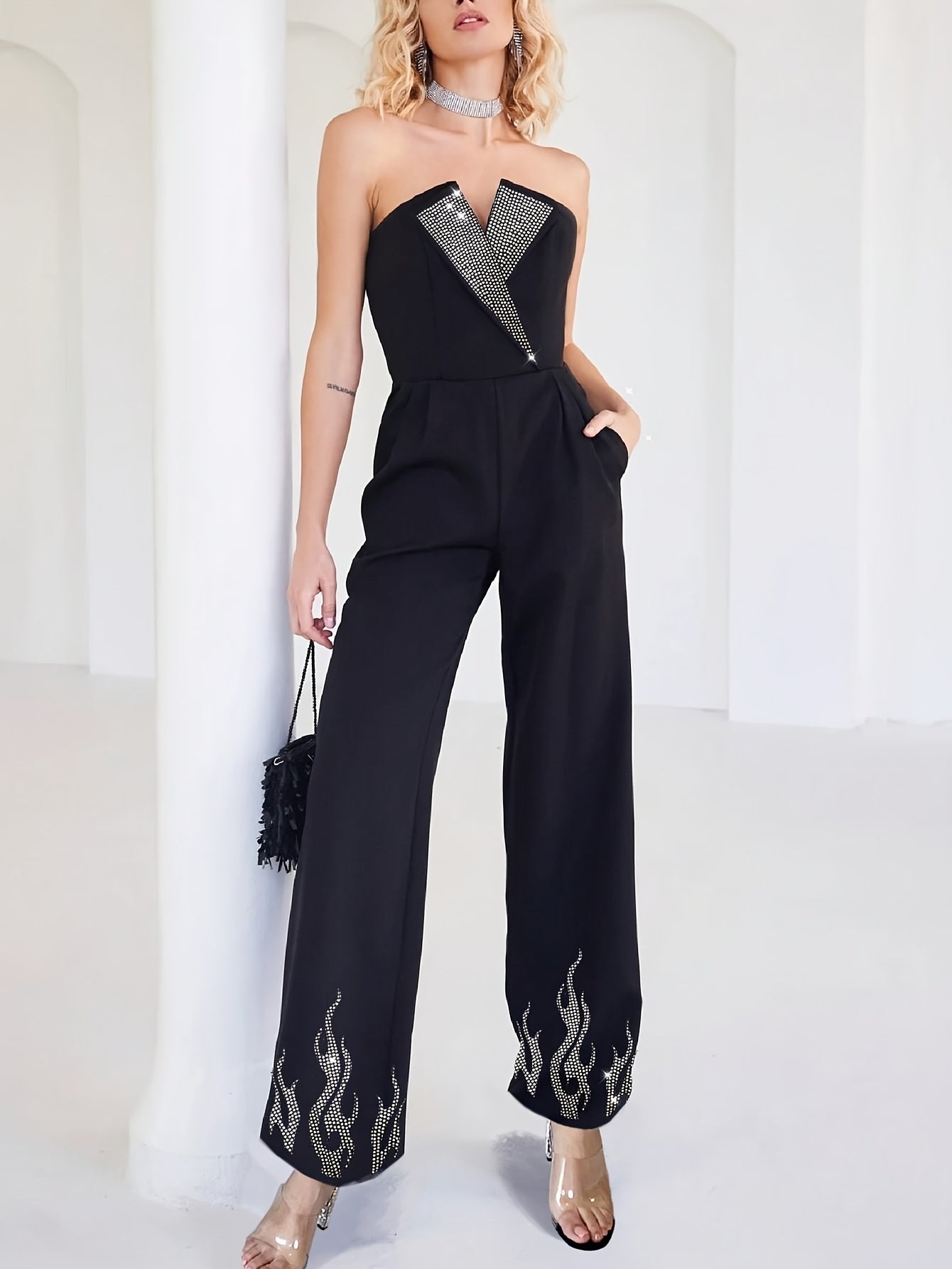 Diany | Avondjumpsuit met Rhinestone Accenten
