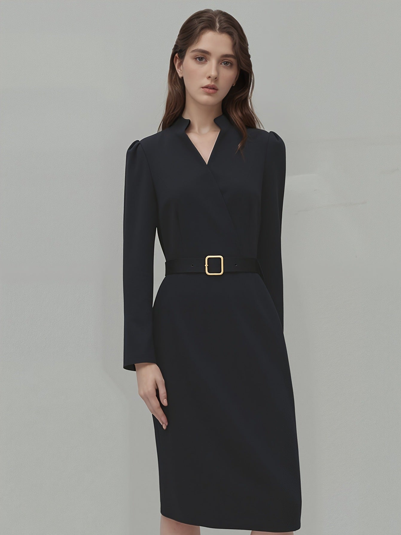 Luxe Midi Jurk voor Dames met Ceintuur en Driekwart Mouwen