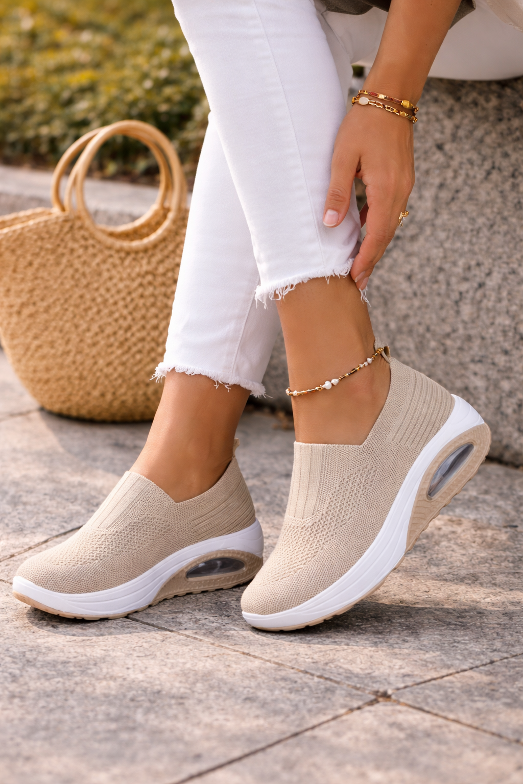 Dames Slip On Sneakers Met Verhoogde Zool En Air Cushion