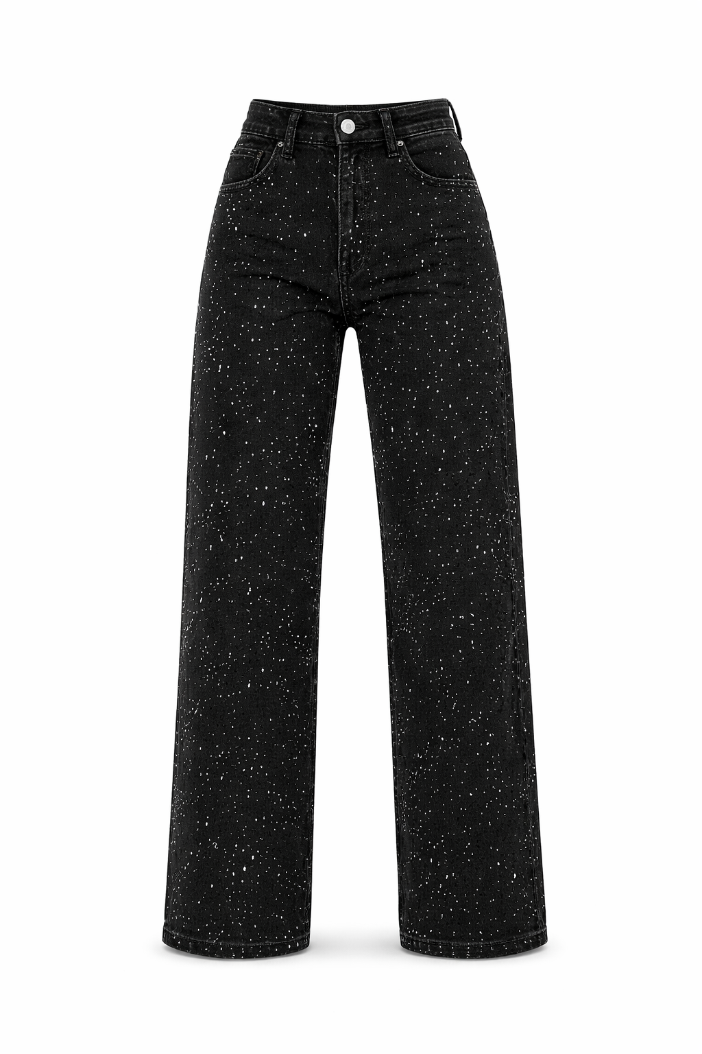 Trendy Dames Glitter Jeans Met Hoge Taille En Wijde Pijpen