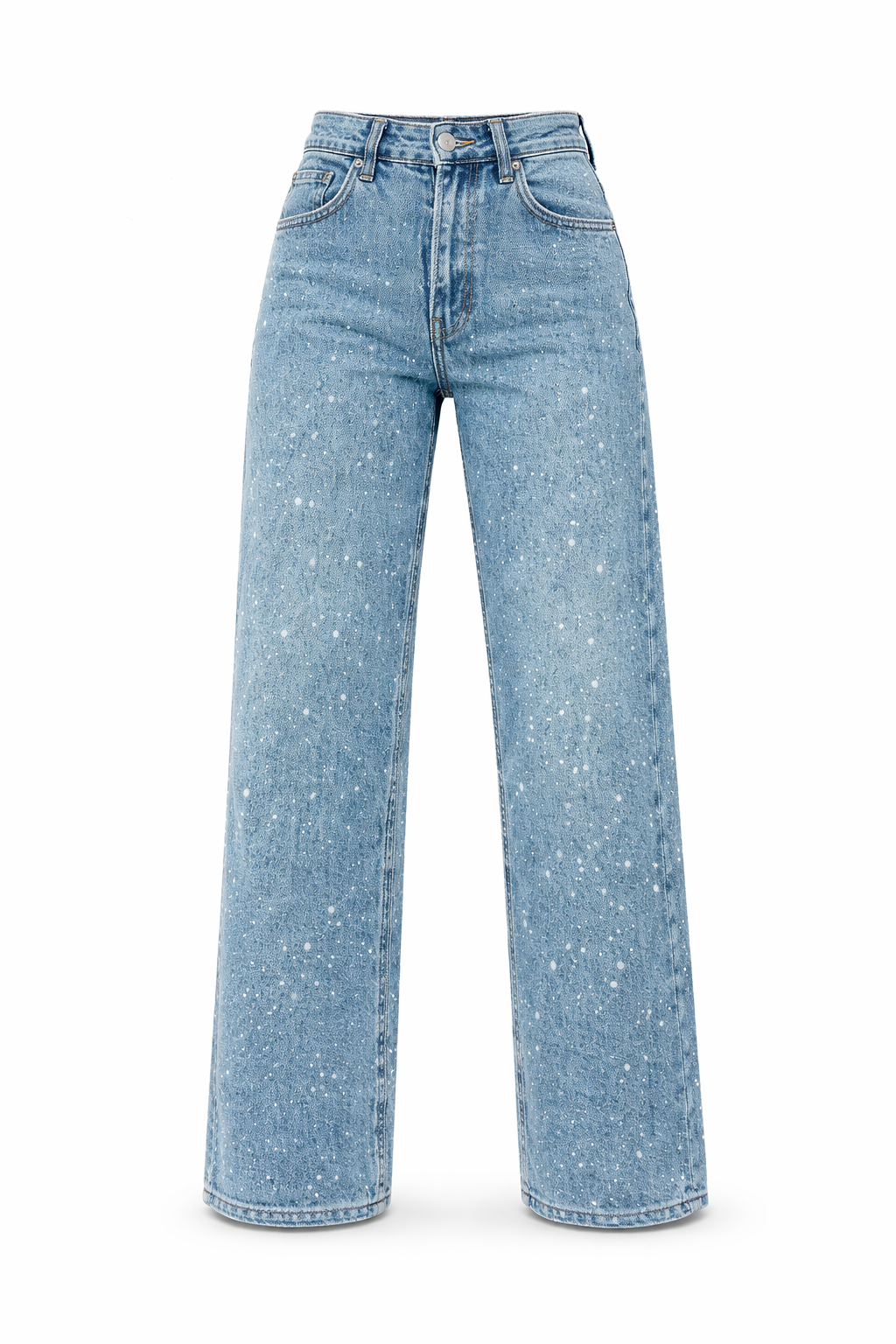Trendy Dames Glitter Jeans Met Hoge Taille En Wijde Pijpen
