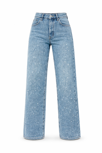 Jean pailleté tendance pour femmes avec taille haute et pantalons larges