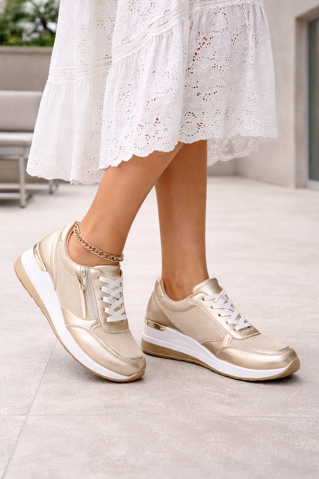 Comfortabele Dames Sneakers Met Rits En Verhoogde Zool