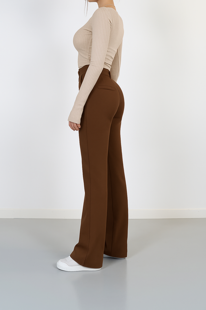 Stijlvolle Dames Pantalon met Hoge Taille en Wijde Pijpen