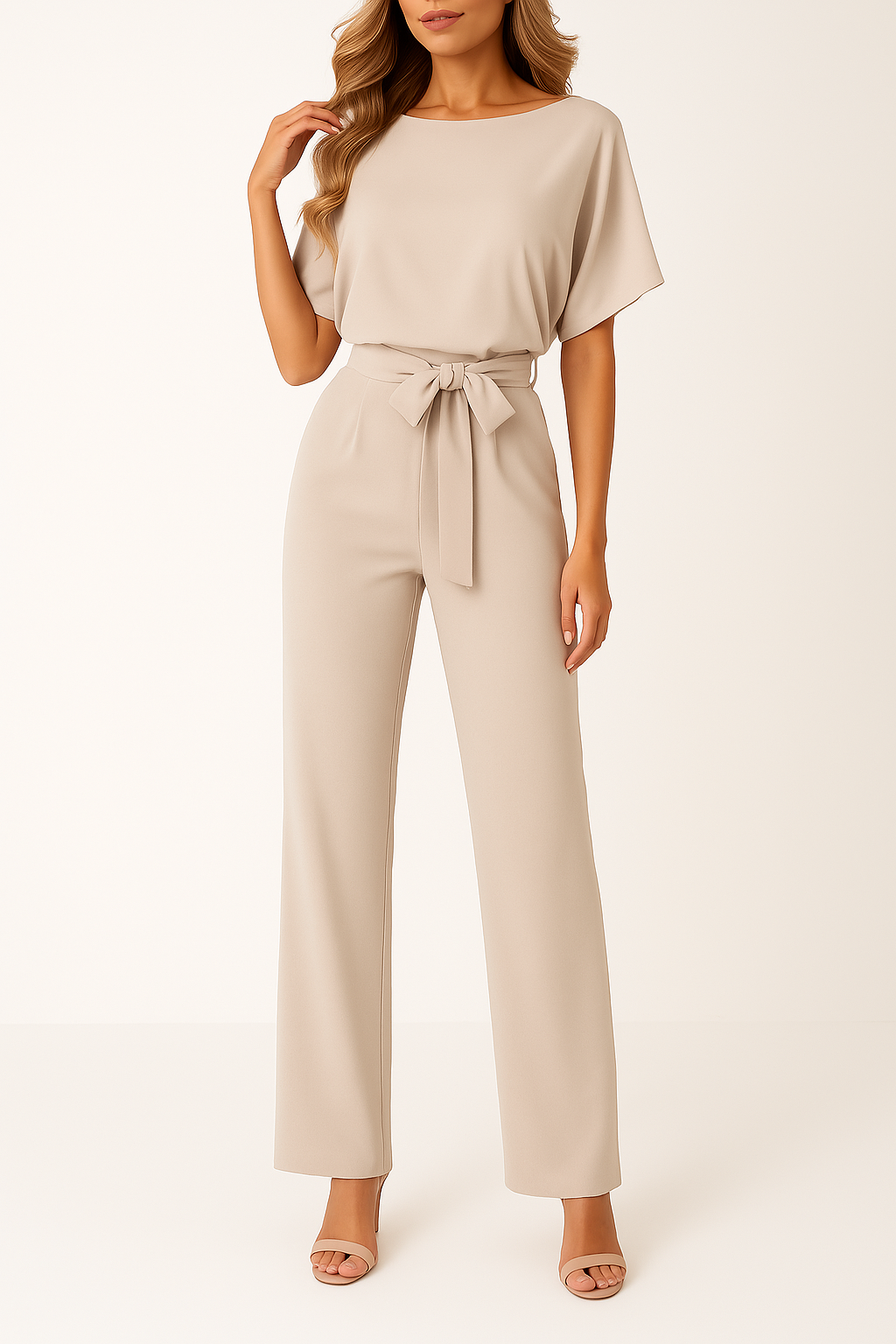 Combinaison large minimaliste pour femmes avec ceinture nouée
