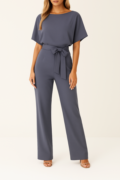 Minimalistische Dames Wide Leg Jumpsuit Met Strikceintuur