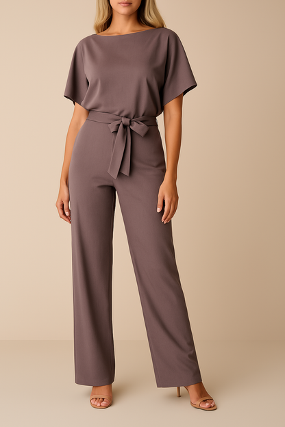 Minimalistische Dames Wide Leg Jumpsuit Met Strikceintuur