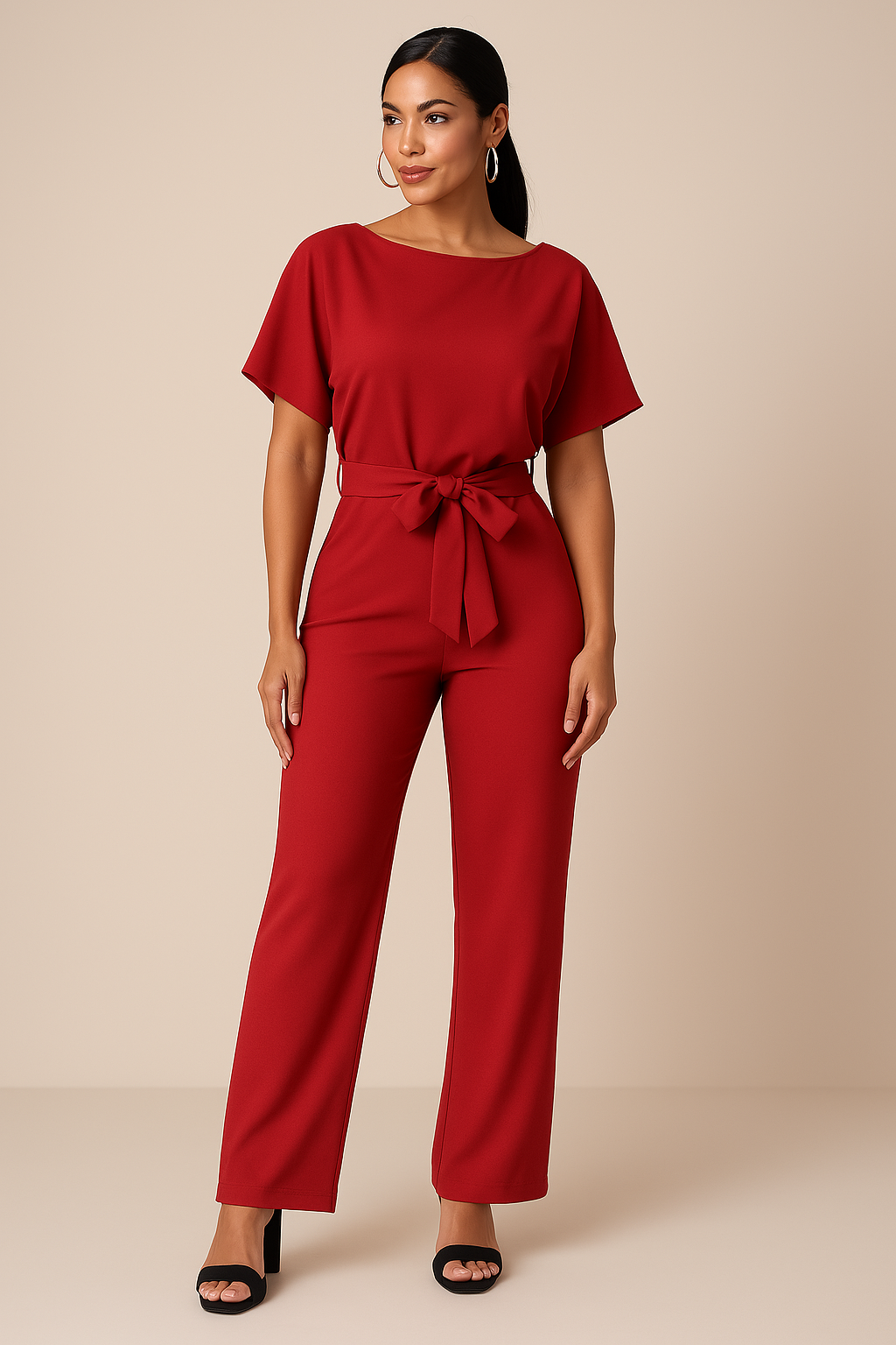 Combinaison large minimaliste pour femmes avec ceinture nouée