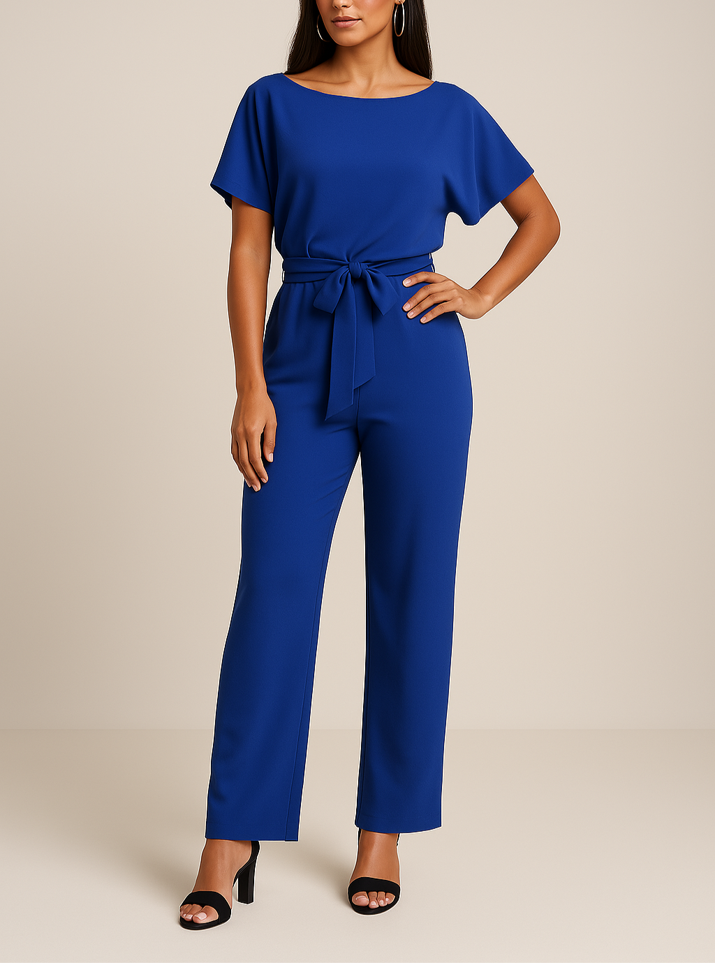 Minimalistische Dames Wide Leg Jumpsuit Met Strikceintuur