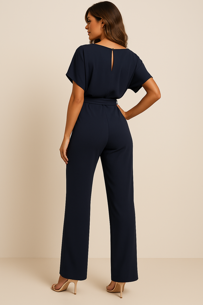 Minimalistische Dames Wide Leg Jumpsuit Met Strikceintuur