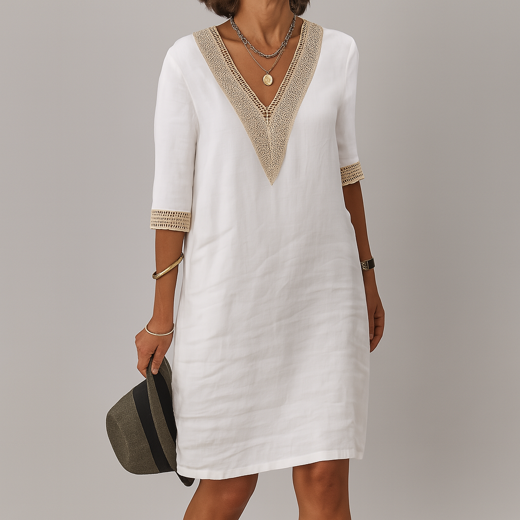 Casual Zomer Mini Jurk Voor Dames Met V Hals En Kantdetails