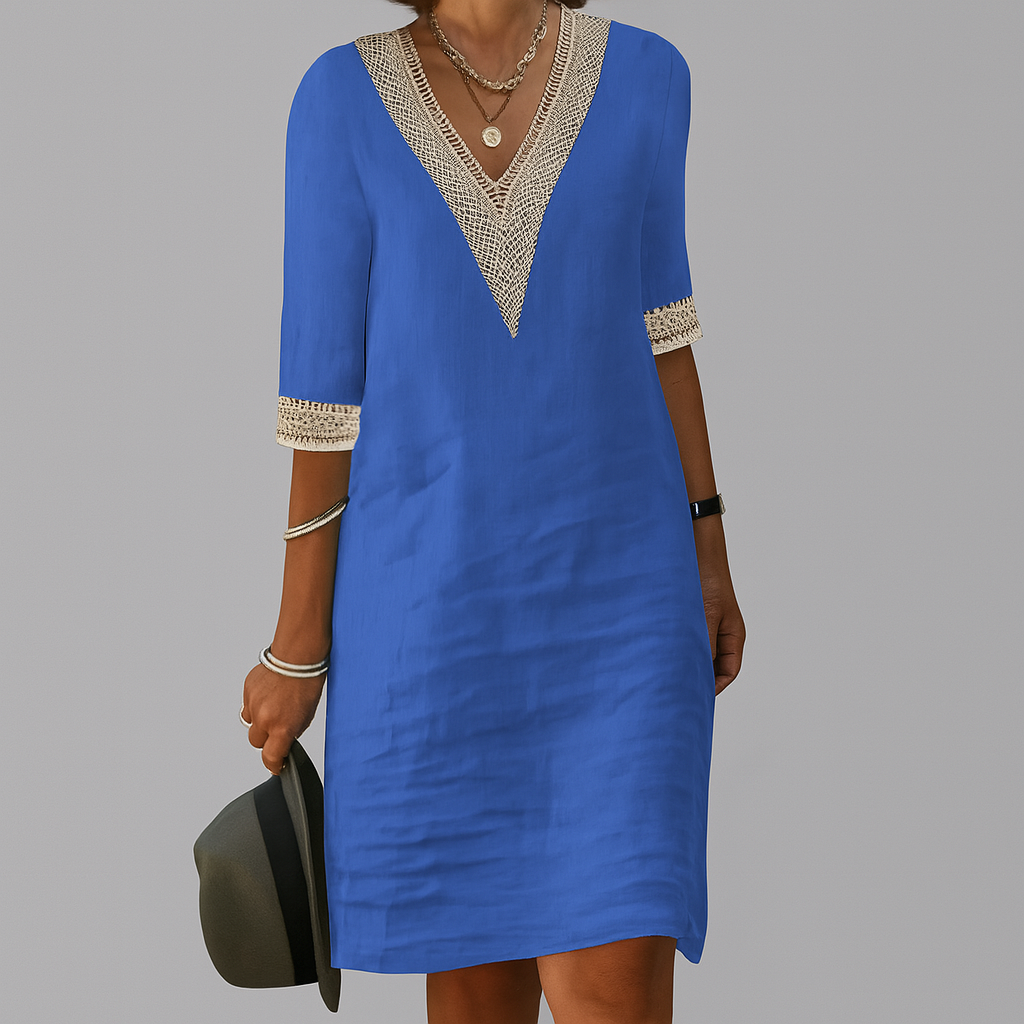 Casual Zomer Mini Jurk Voor Dames Met V Hals En Kantdetails