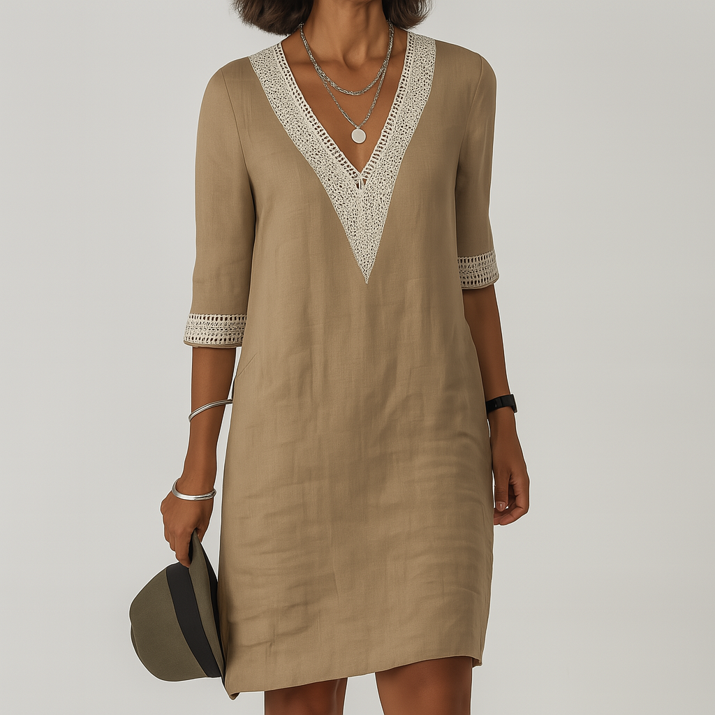 Casual Zomer Mini Jurk Voor Dames Met V Hals En Kantdetails