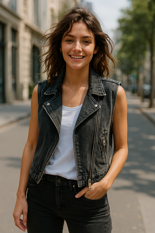 Lizy | Mouwloze Denim Biker Gilet