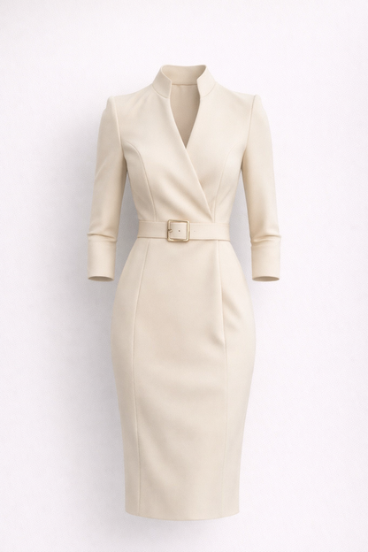 Robe Midi de Luxe pour Femmes avec Ceinture et Manches Trois-Quarts