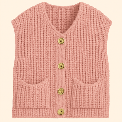 Liona | Gebreid Mouwloos Vest met Gouden Knopen