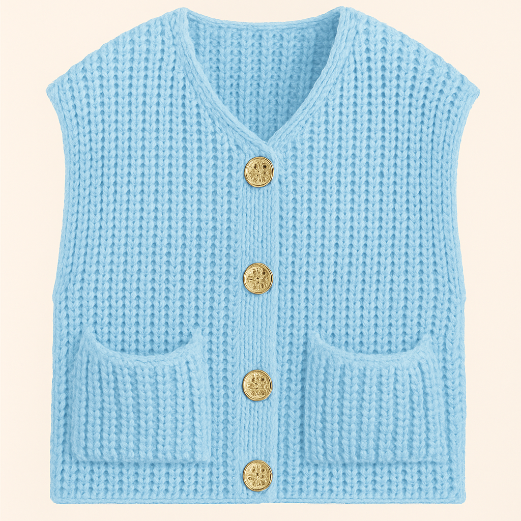 Liona | Gebreid Mouwloos Vest met Gouden Knopen