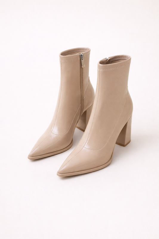 Luxe Enkellaarsjes met Spitse Neus en Blokhak voor Vrouwen