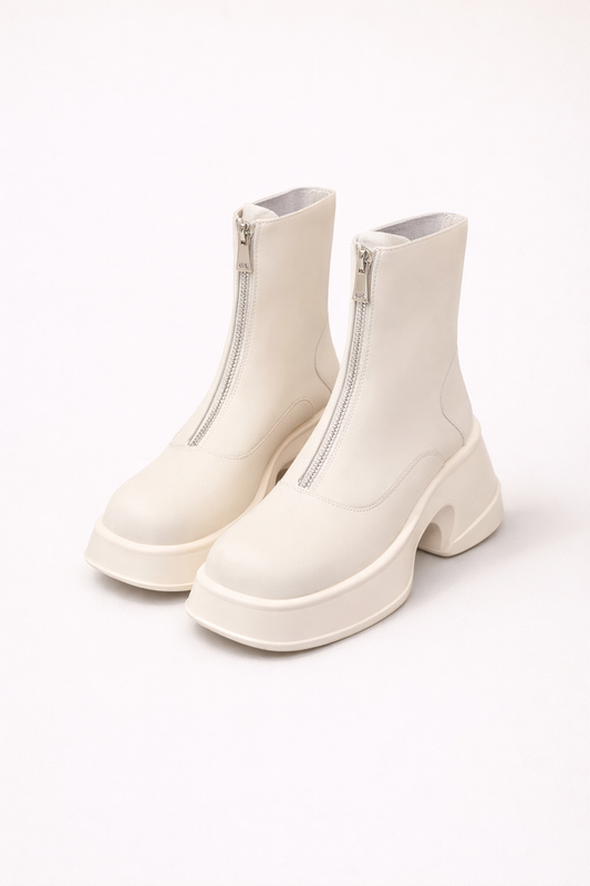 Elegante Dames Leren Enkellaarsjes met Warme Voering en Rits