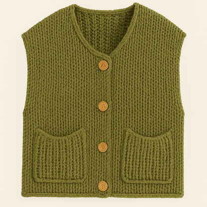 Liona | Gebreid Mouwloos Vest met Gouden Knopen