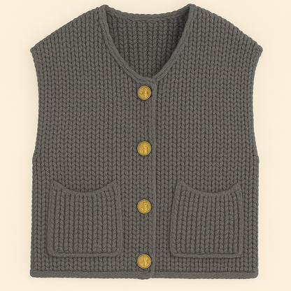 Liona | Gebreid Mouwloos Vest met Gouden Knopen