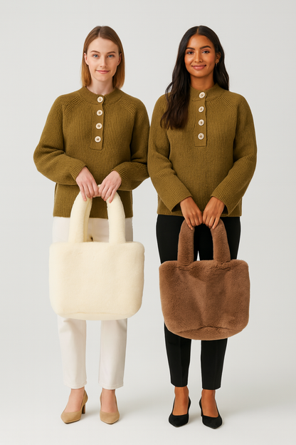 Sac d'épaule en fausse fourrure de luxe pour femmes avec design spacieux