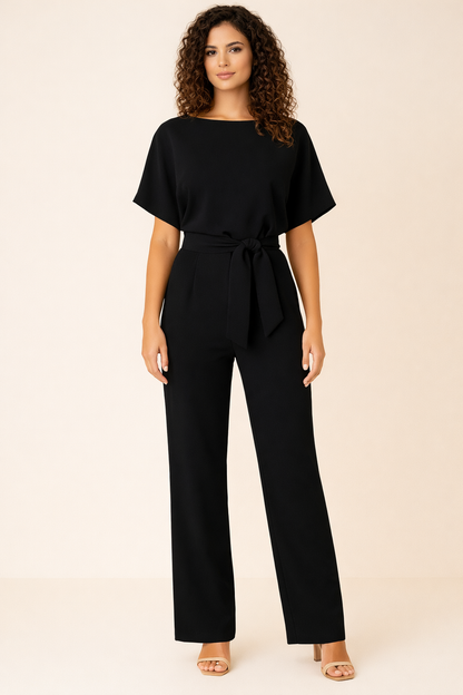 Minimalistische Dames Wide Leg Jumpsuit Met Strikceintuur