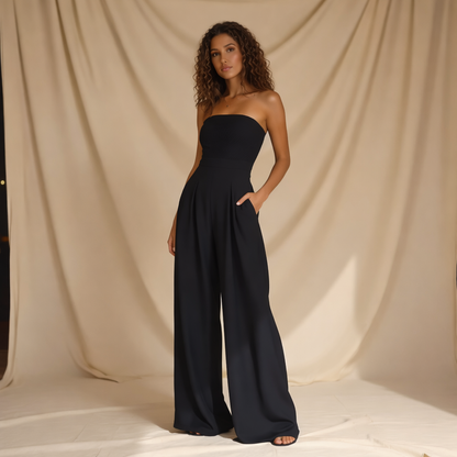 Combinaison bustier chic pour femmes avec taille haute et pantalons larges