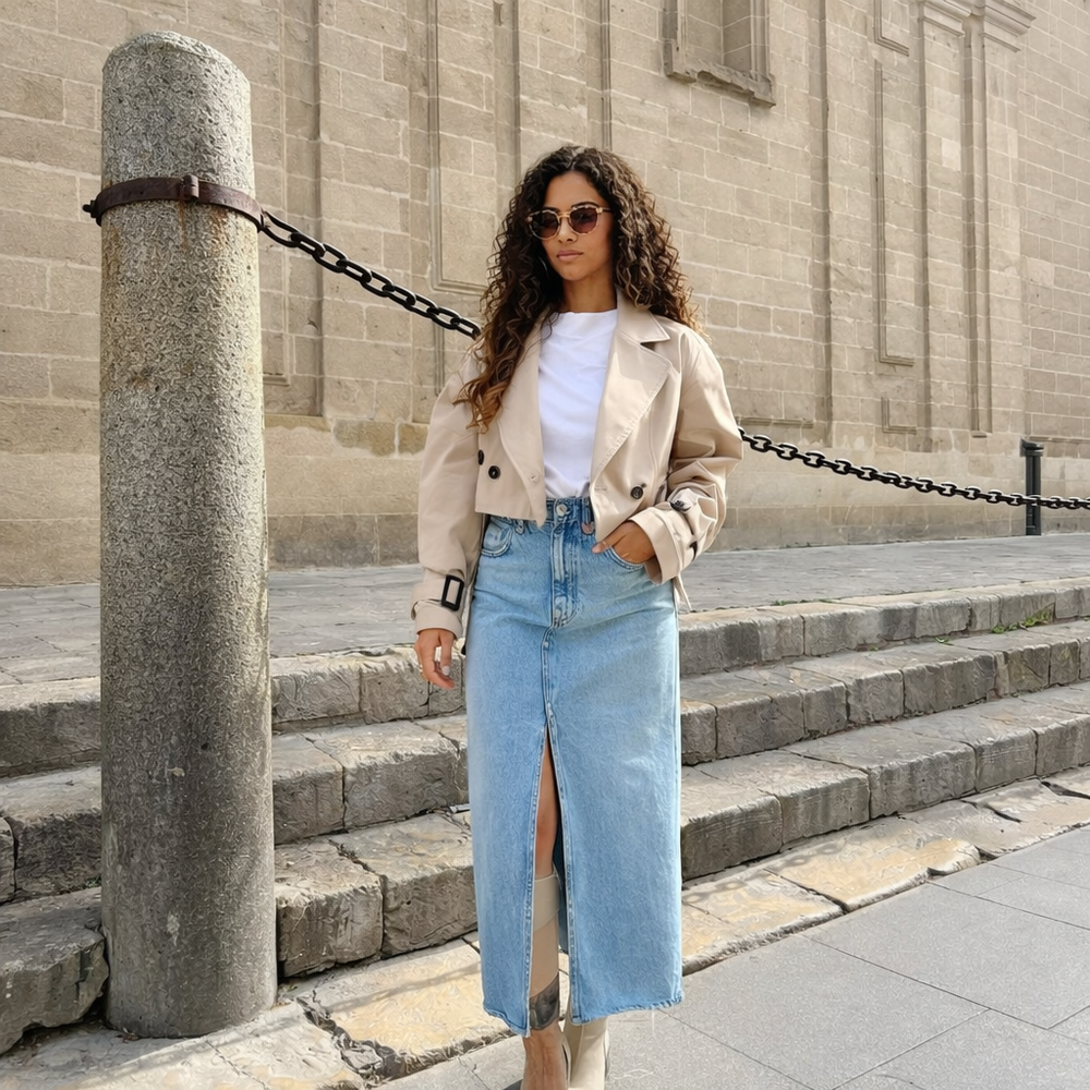 Modern Women's Cropped Trench Coat With Classic Lapels