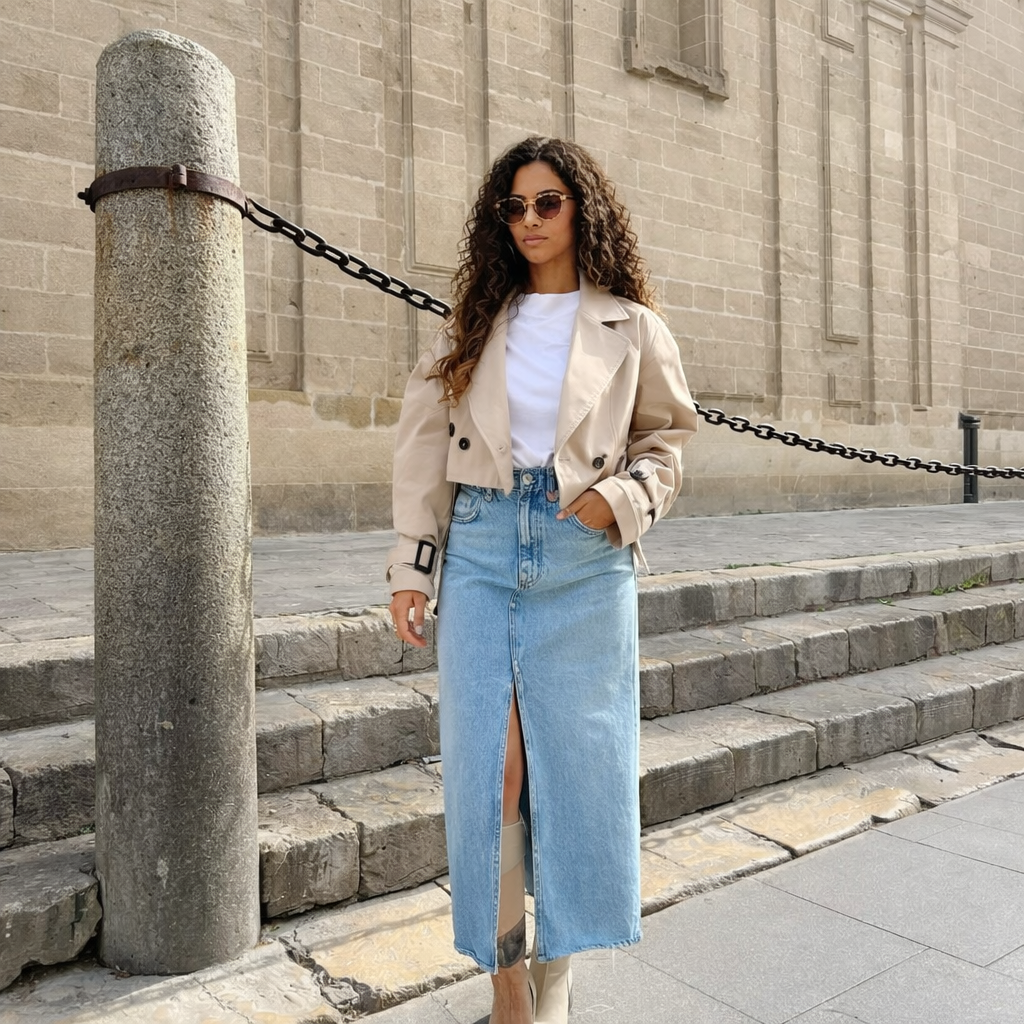 Trench-coat court moderne pour femmes avec revers classique