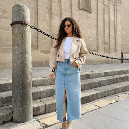 Trench-coat court moderne pour femmes avec revers classique