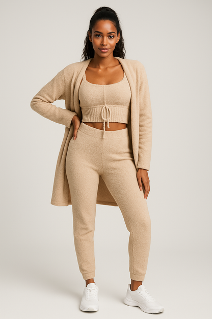 Ensemble loungewear en polaire douce pour femmes avec crop top et pantalon de jogging