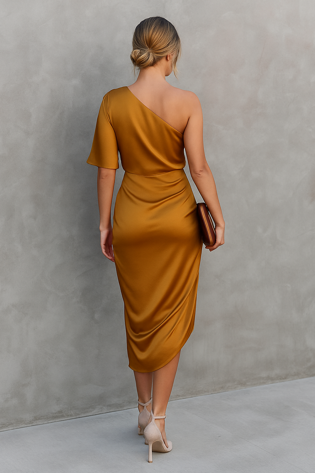 Elegant Asymmetrical Women's Midi Dress with One Shoulder