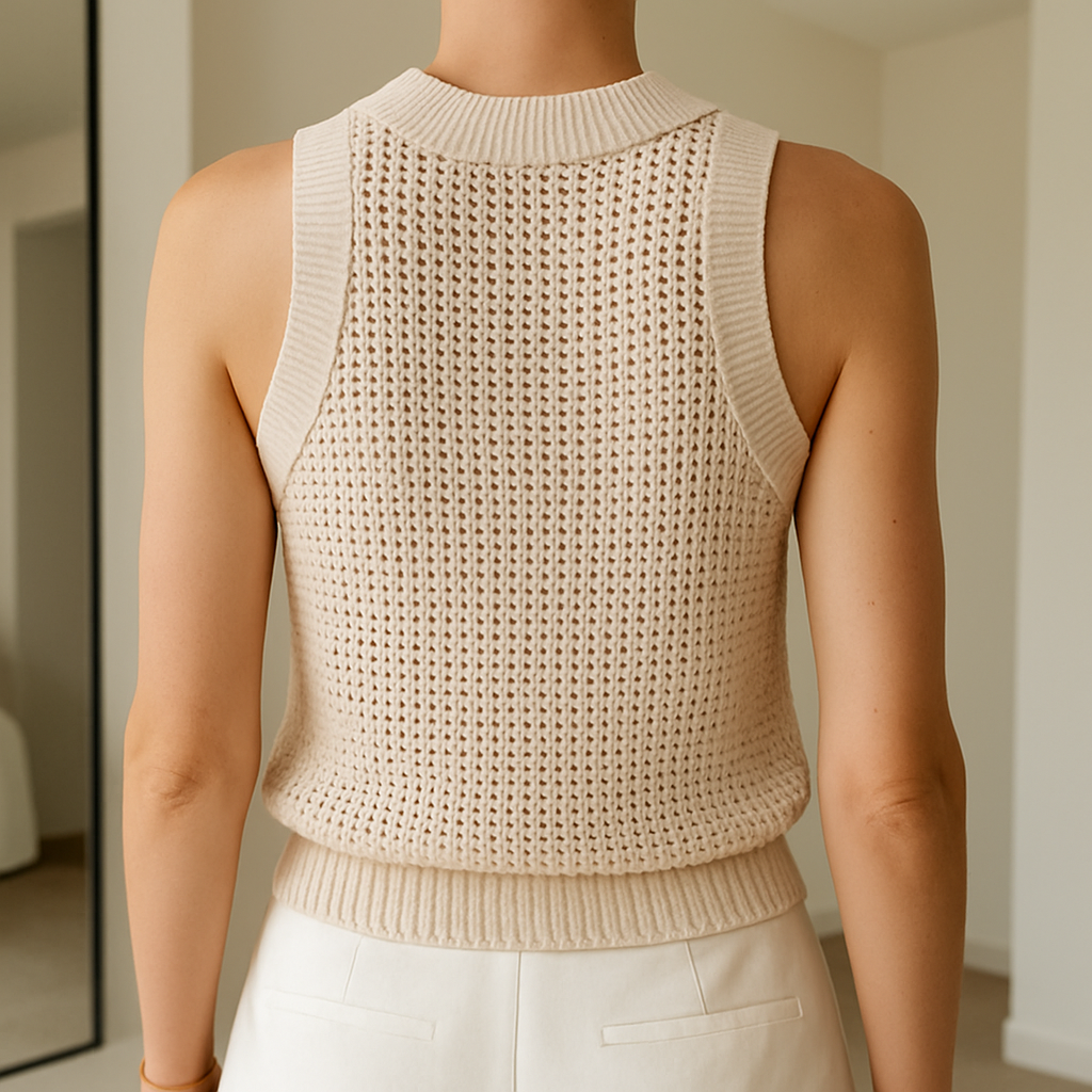 Haut femme beige aéré avec détails en maille