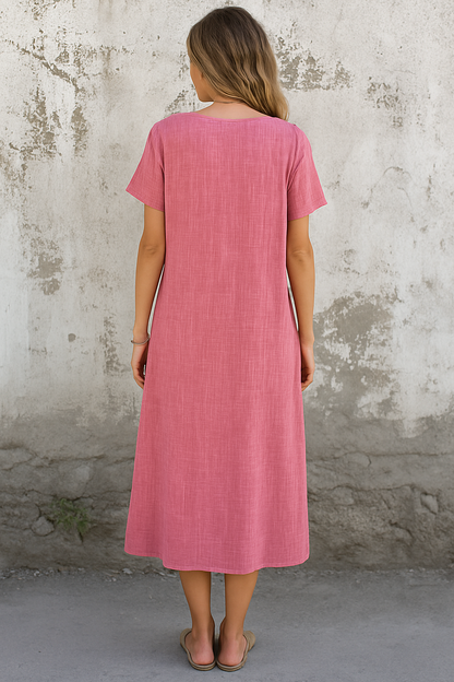 Betsy | Cotton-Linen V-Neck Midi Dress