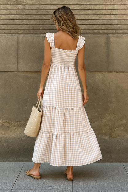 Grayson | Elegant Gingham Maxi Dress with Ruffle Sleeves