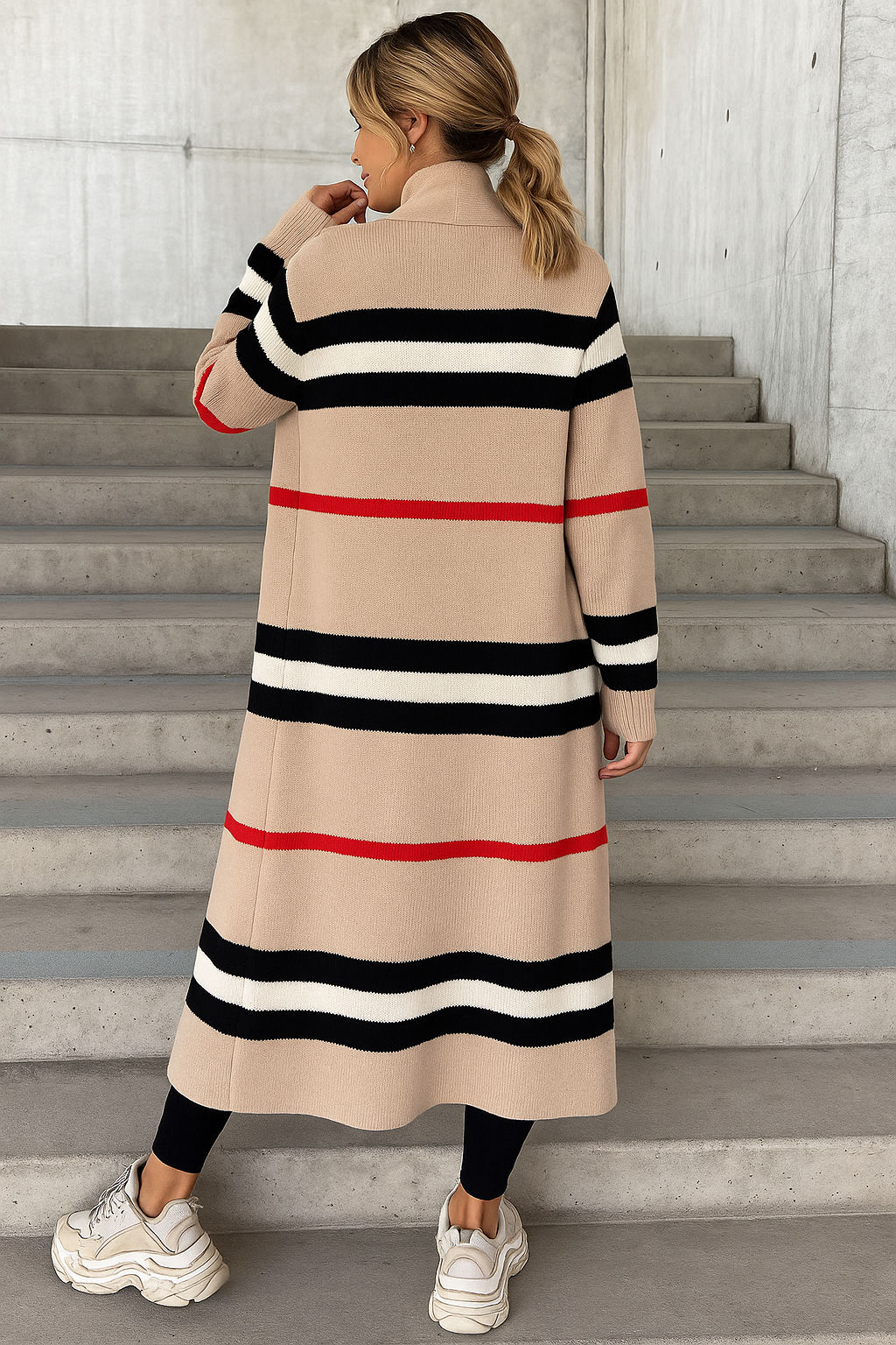 Lichte comfortabele dames sweater jas met lange pasvorm en strepen