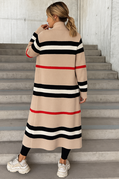 Lichte comfortabele dames sweater jas met lange pasvorm en strepen
