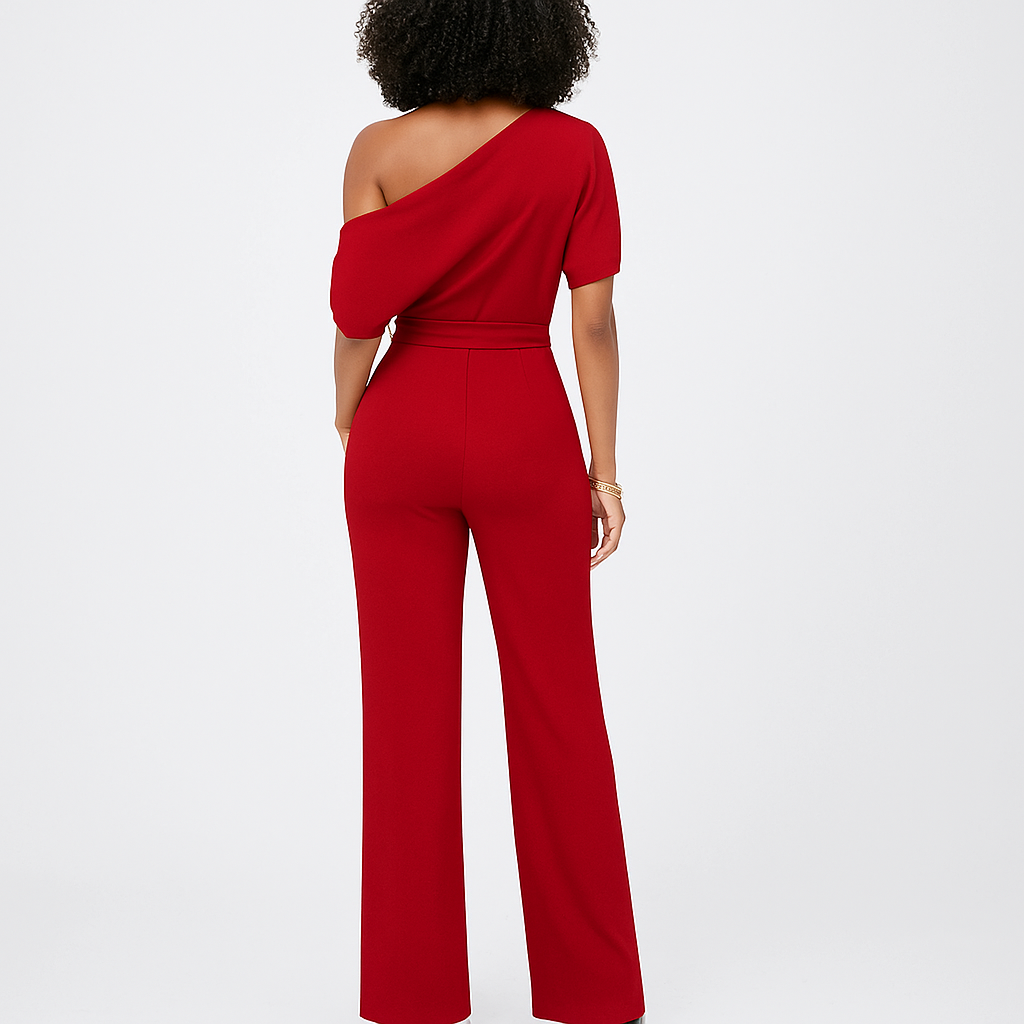 Fely | Elegante One-Shoulder Jumpsuit met Wijde Pijpen